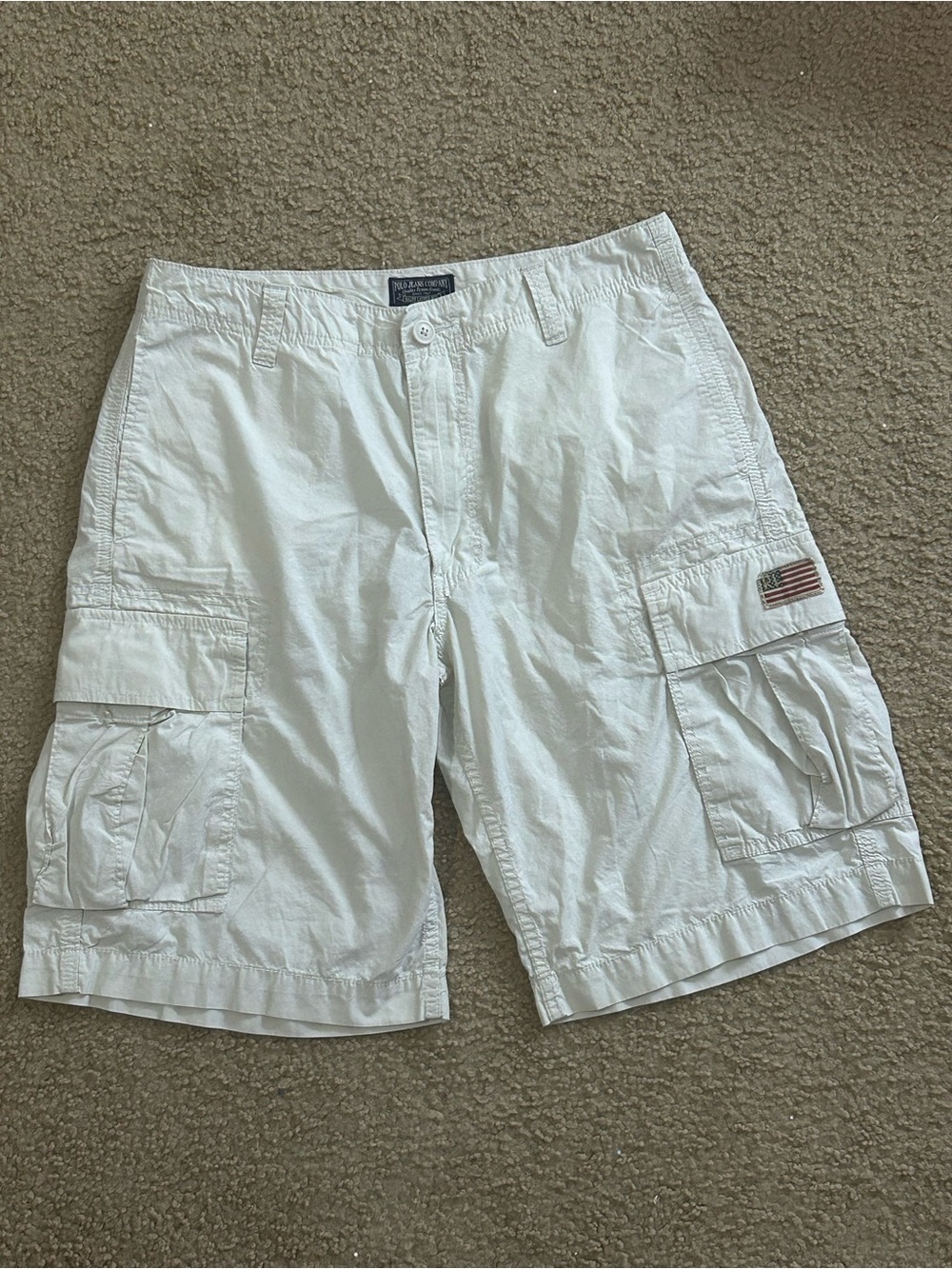 Polo Jeans Company Vintage Men's 32 Beige Cotton Cargo Shorts Button Pockets